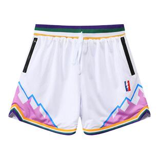 美式篮球短裤男运动复古刺绣双层速干闪电四分五分裤湖人勇士球裤