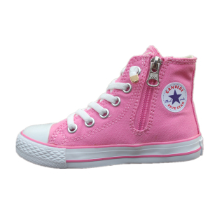 粉色童鞋拉链高帮帆布鞋女童幼儿园学生鞋松紧带鞋粉红女生鞋春秋