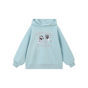 布丁哈鲁春装女童童装洋气上衣2026春季新款儿童印花连帽卫衣