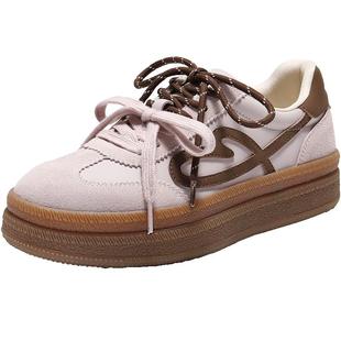 百丽厚底流心曲奇复古德训鞋红色新年增高加绒棉鞋双鞋带休闲鞋子