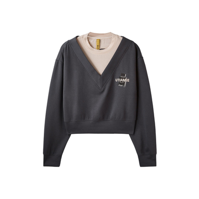 U/TI深灰色假两件香水短卫衣女设计感运动风上衣尤缇时尚秋季新款