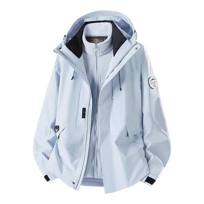 NASA蓝色冲锋衣外套女三合一登山服2026新款防风防水徒步上衣定制