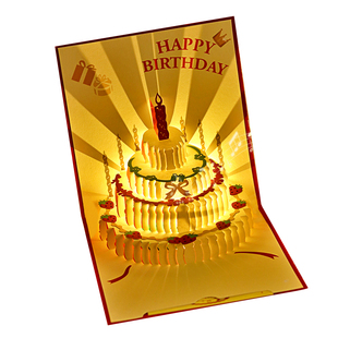 生日贺卡立体唱歌录音卡片儿童发光蛋糕创意礼物祝福音乐生日卡