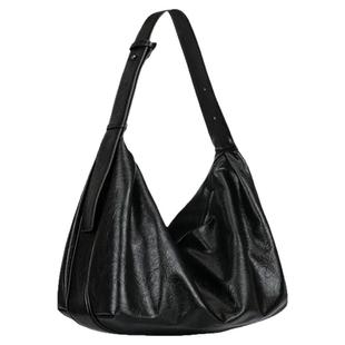 通勤百搭斜挎饺子包黑色软皮托特包大容量松弛感斜挎包通勤单肩包