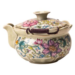 老陶泥凌霄花手抓壶盖碗茶杯家用功夫茶具轻奢高档防烫泡茶壶二杯