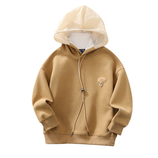 儿童装纯色柔软棉拼接帽卫衣男童连带帽衫打底衫春秋季款新品2025