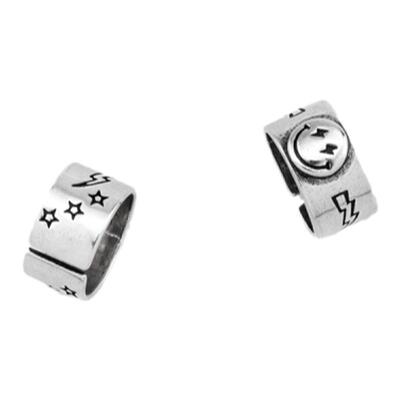 barcode日系宽版笑脸开口戒指