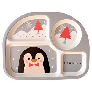 企鹅儿童餐盘分格卡通可爱宝宝家用吃饭辅食碗勺子竹纤维婴儿水杯