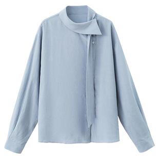 【清仓秒杀】秋法式独特漂亮设计感小众气质小个子蓝色长袖衬衫女
