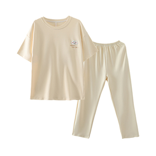 甜美女款纯棉睡衣2026年新款夏季纯棉带胸垫短袖长裤家居服套装