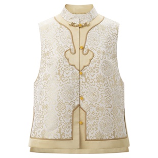 吉祥衣家新中式原创提花减龄圆领刺绣国风高级感女装纹彩如意马甲