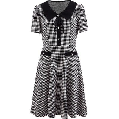 格子复古衣纱布菲A字裙