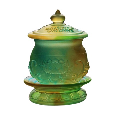 手工古法琉璃浮雕莲花圣水杯摆件