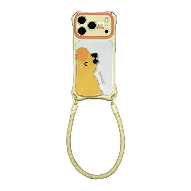 趣味趴趴小狗适用iPhone17promax支架手机壳16pro新款撞色四角挂绳壳11/12男女款13/14防摔超火套16Pro保护套