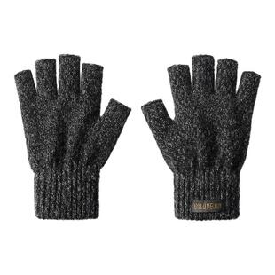 半截手套男款保暖半指2025冬季加厚加绒学生写字手套露指防寒针织