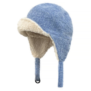 韩系冰岛蓝色双面戴羊羔绒飞行帽子女冬季加绒保暖护耳帽雷锋帽男