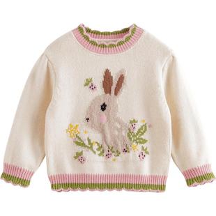 马克珍妮女童小兔子提花保暖毛衣 儿童针织衫宝宝冬装新款241067
