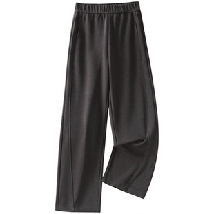 拉夏贝尔巨好看灰色弯刀阔腿裤女2026春季款运动风卫裤宽松直筒裤