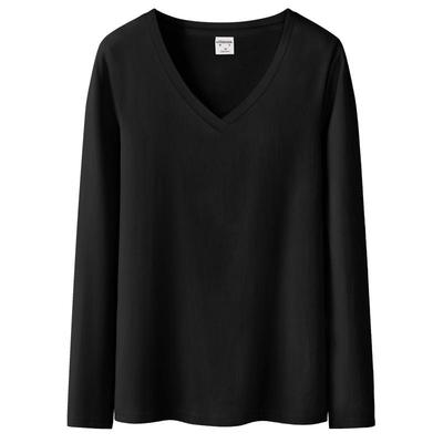 黑色纯棉v领打底衫内搭长袖t恤