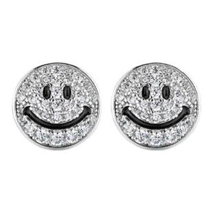 爆闪满钻幸运笑脸耳钉男士纯银设计感小众高级感痞帅耳饰冷淡风