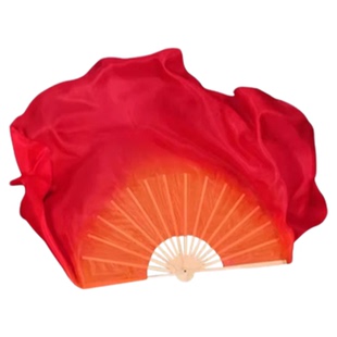 扇子舞蹈扇真丝渐变橘红喜上眉梢胶州秧歌扇子丝巾舞蹈表演出道具