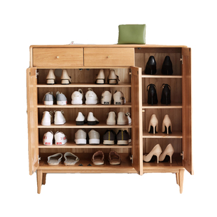 全实木鞋柜红橡木免安装入户门玄关柜透气多层鞋架家用门口收纳柜