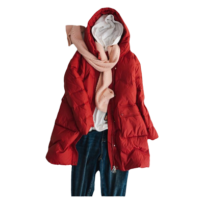 冬季90白鸭绒连帽中长款羽绒服