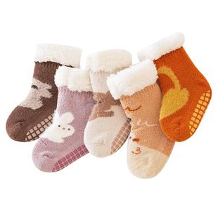 幼儿秋冬季婴儿袜子宝宝儿童加绒加厚室内防滑地板袜保暖珊瑚绒袜