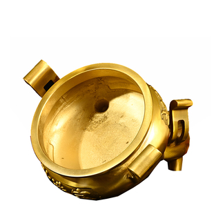 纯黄铜三足双耳香炉摆件仿古宣德炉客厅供奉观音财神佛堂祠堂寺庙