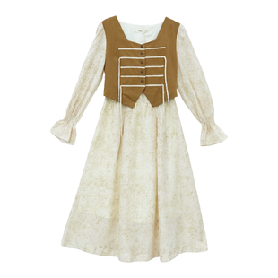 it'real26春季新款复古风拼接针织连衣裙女设计感收腰显瘦中长裙