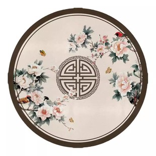 新中式圆桌桌布免洗防水防油家用皮革圆桌垫圆形餐桌垫双层带转盘