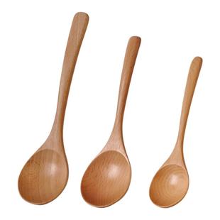 榉木长柄实木汤勺饭勺日式创意家用楠木小勺子粥勺厨房木质圆勺