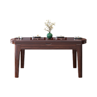 乌金木实木折叠餐桌新中式实木伸缩餐桌椅组合高端家具家用方圆桌