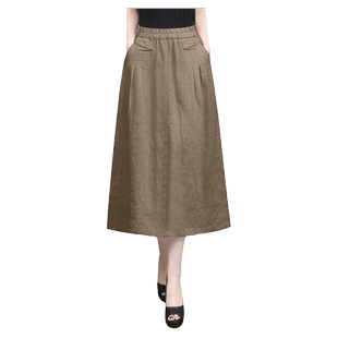 2026年新款纯亚麻半身裙女夏季休闲花苞裙中长款棉麻薄款a字裙子