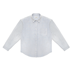 SHIJOIN原创POCKETIME浅蓝条纹衬衫宽松百搭200190牛津纺长袖衬衣