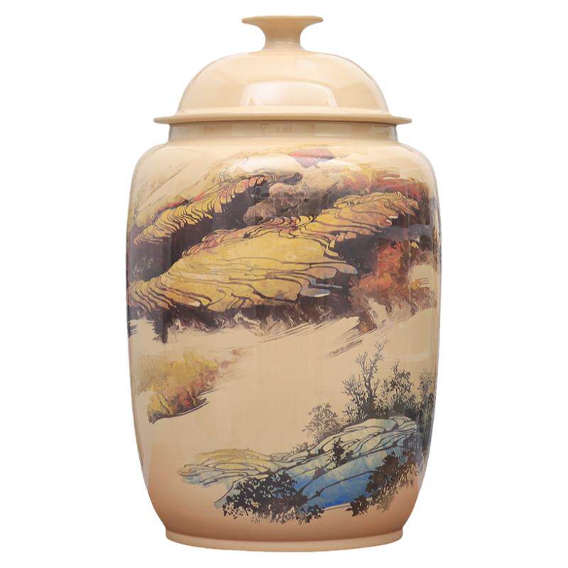 廖建忠老师重工山水彩填大茶缸