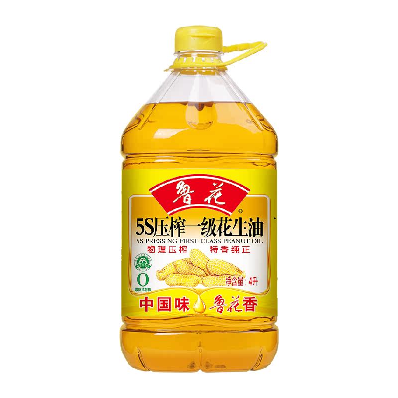 鲁花5S物理压榨一级花生油4L食用油5S物理压榨厨房家用大桶