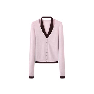 艾诺丝尚忆2026春新款撞色拼接假两件挂脖V领针织衫女上衣801194