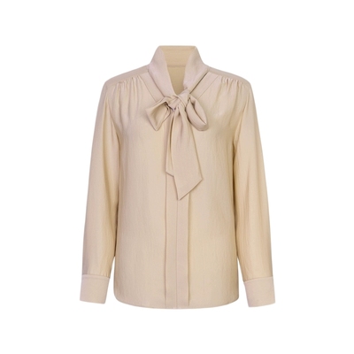 XG/雪歌XK121007A109驼色长袖衬衫2025春季新款飘带领套头上衣女