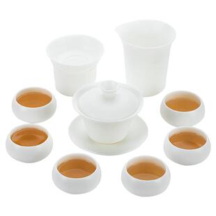 钰铨龙门 羊脂玉瓷马蹄盖碗套组 德化高档白瓷素烧功夫茶具礼盒装