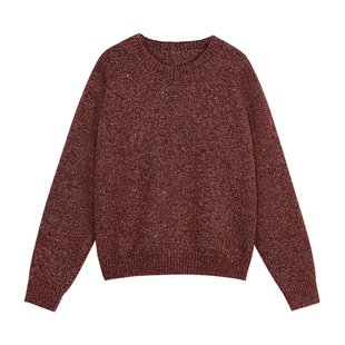 pusumede 细闪马海毛新年红色毛衣女宽松慵懒高级感圆领针织衫