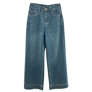 直腿神裤！四面弹直筒牛仔裤女2025秋冬加绒加厚宽松小个子阔腿裤