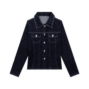 【限时价】橘子树在哪儿复古丹宁色牛仔外套秋冬外搭正肩夹克上衣