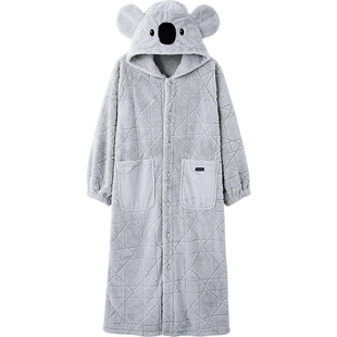 思莉太太情侣冬季睡袍女款珊瑚绒毛绒男士冬天披风可外穿睡衣长袍