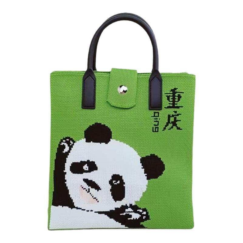 国风潮流熊猫小方包手机包针织