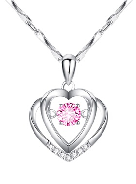 会跳的心足银项链爱心吊坠锁骨链