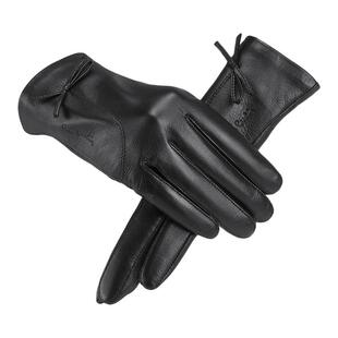 皮尔卡丹女士羊皮手套冬季骑行防寒手套加厚保暖触屏女式真皮手套