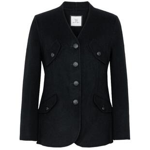 XG雪歌黑色长袖保暖毛呢外套时尚冬季新款通勤简约纯绵羊毛大衣女