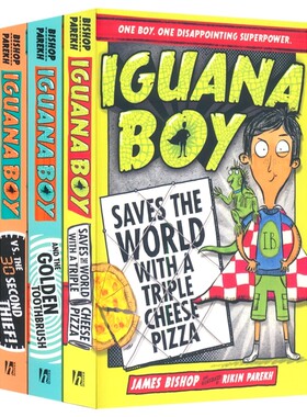 Iguana Boy 蜥蜴男孩爆笑英雄成长系列1-3 爆笑漫画风 冒险成长主题 初级章节书 鬣蜥男孩 英语课外读物 英文原版进口儿童图书
