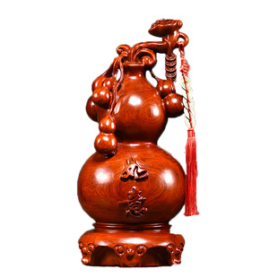 花梨木雕如意葫芦一对摆件花瓶实木客厅红木质家居中式装饰送礼品